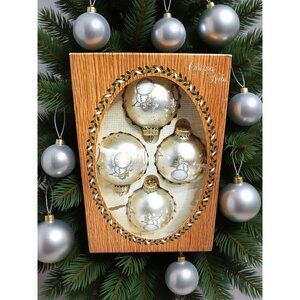 vintage christmas by krebs gold white glitter glass snowman christmas balls